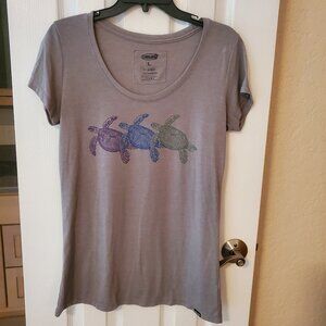 Cariloha Grey T Shirt with turtles - green, blue, purple Sz Large